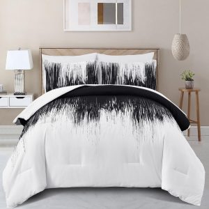 Dinjoy Ombre Black Comforter Set Queen Size Gradient Black W...