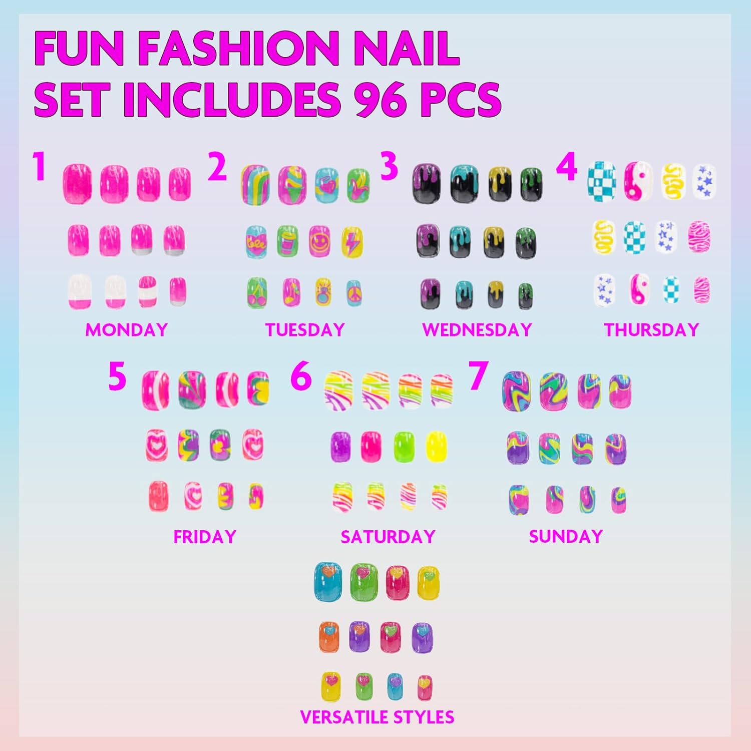 Townley Girl 96 Pcs Press-On Nails Including 3D and Glow-In-…