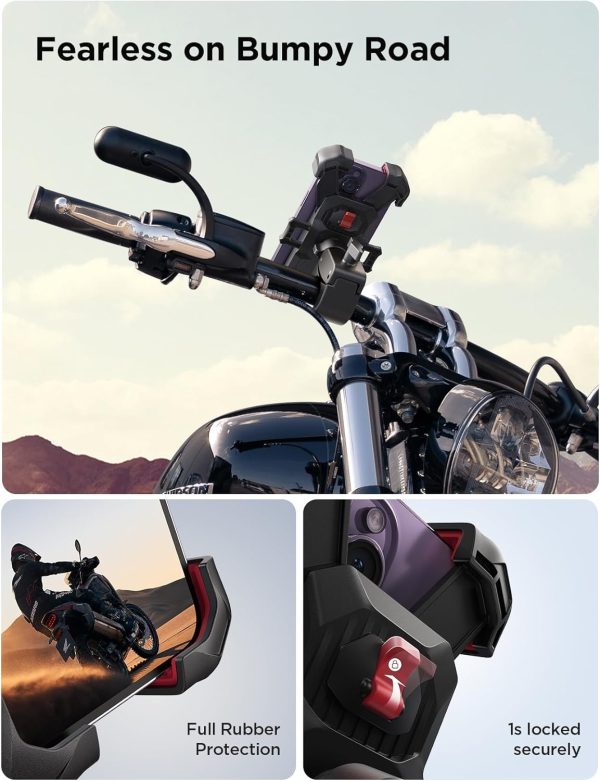 JOYROOM Motorcycle Phone Mount, [1s Auto Lock][100mph Milita... - Image 5
