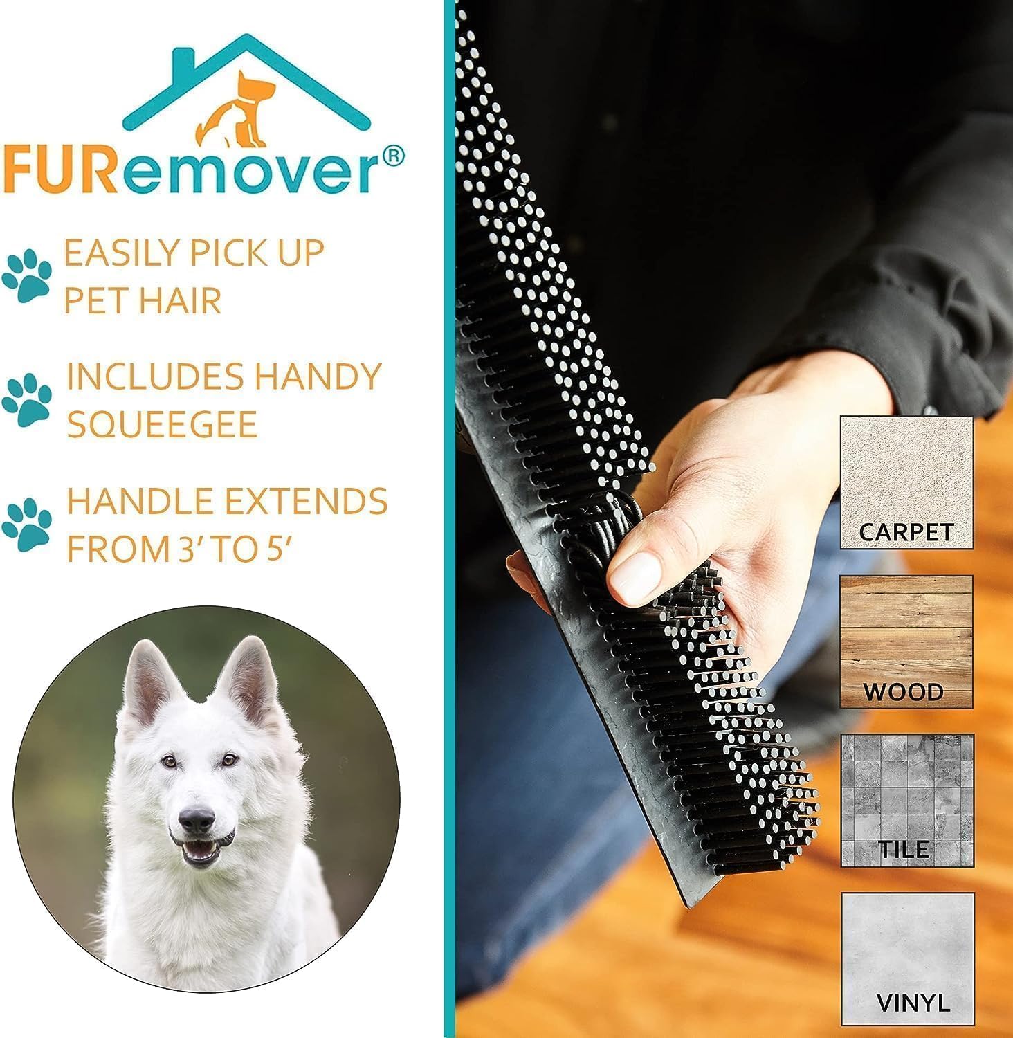 FURemover Broom SW-250I-AMZ-6, Pet Hair Removal Tool with Sq…