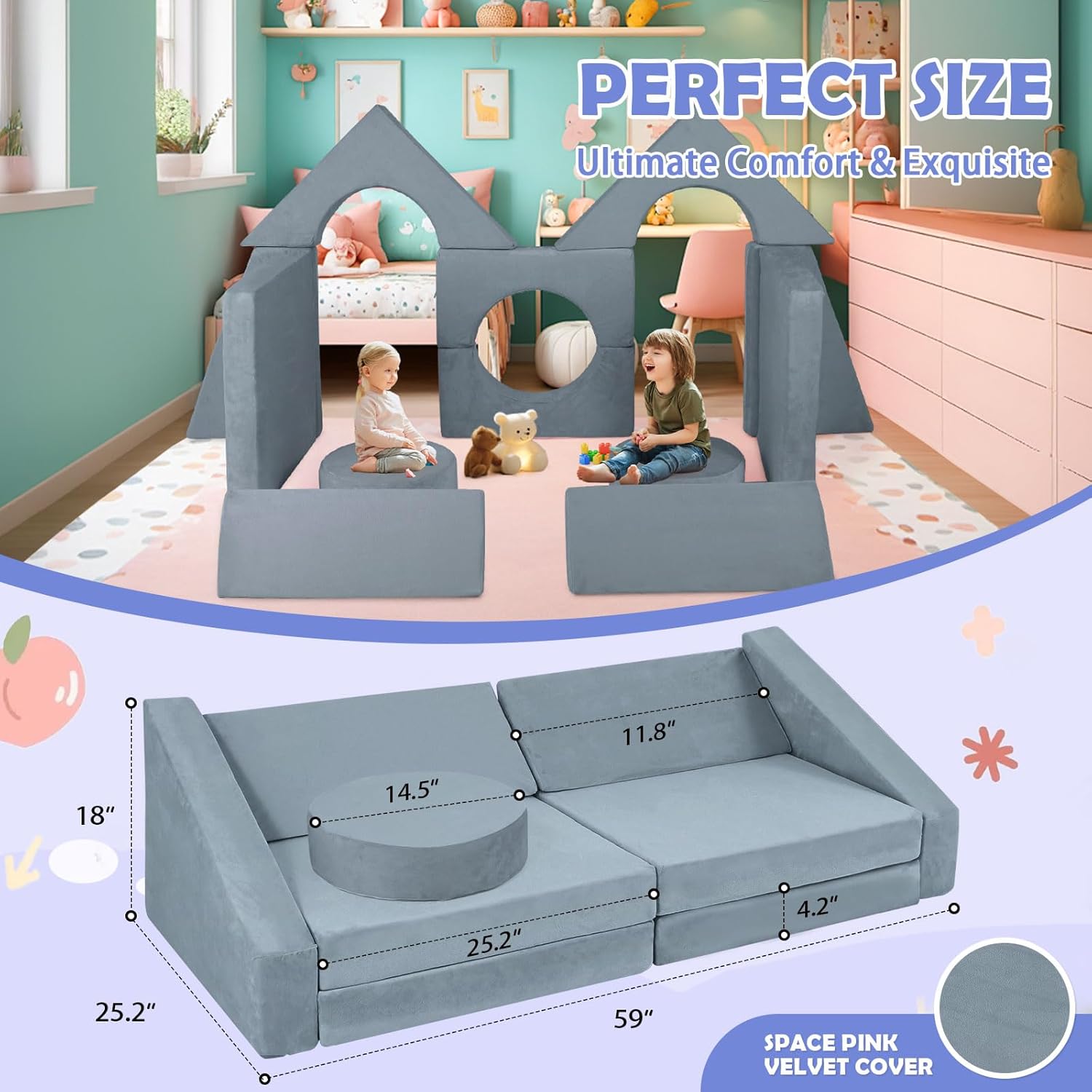 2025 New Modular Kids Sofa Couch, 12pcs Toddler Sofa Couch B…