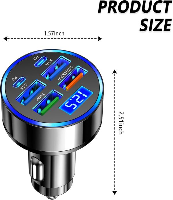 6 Port Fast Car Charger with PD+QC3.0+Super+3.1A,USB Cigaret... - Image 2