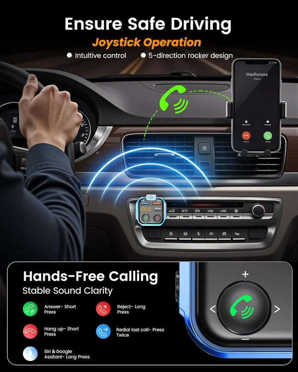 LENCENT Car FM Transmitter, Wireless Bluetooth 5.3 Radio Ada... - Image 2