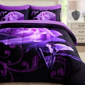 WONGS BEDDING Purple Comforter Set Queen, Reversible Purple ...