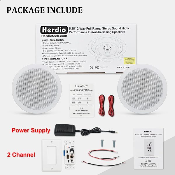 Herdio Home Audio Package Wall Mount Amplifier Receiver Syst... - Image 4
