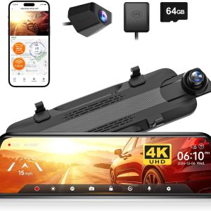 WOLFBOX G930 4K 10" Rear View Mirror Camera with 5.8GHz WiFi...