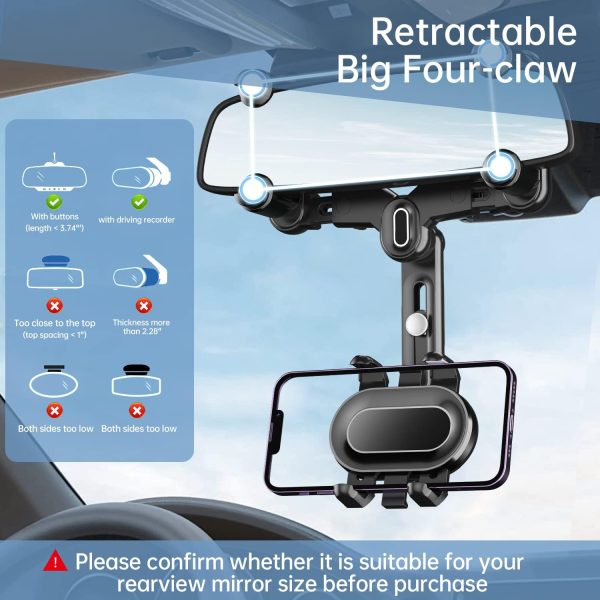 Rearview Mirror Phone Holder for Car,360°Rotatable and Retra... - Image 5