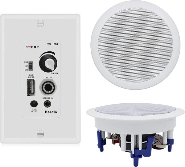 Herdio Home Audio Package Wall Mount Amplifier Receiver Syst...