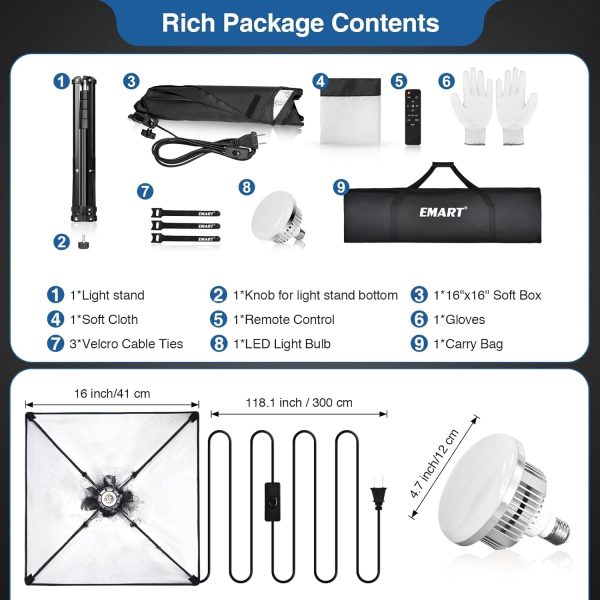 EMART Softbox Photography Lighting Kit, 16"X16" Soft Box | 3... - Image 8
