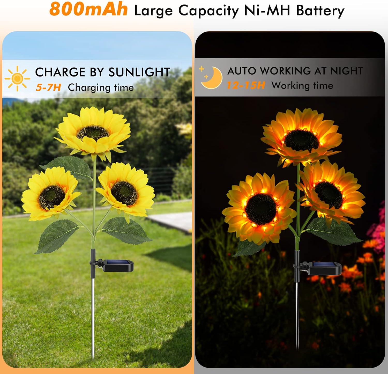 Meagoo Solar Sunflower Lights, 800mA Solar Garden Light with…
