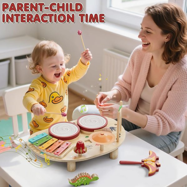 Lehoo Castle Toddler Drum Set, Wooden Musical Instruments wi... - Image 4