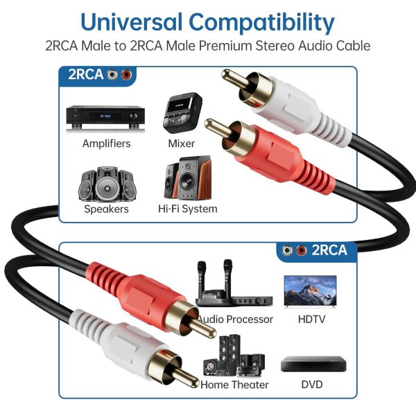 Sjorks RCA Cable 100ft,2RCA Male to 2RCA Male,Audio Stereo S... - Image 5