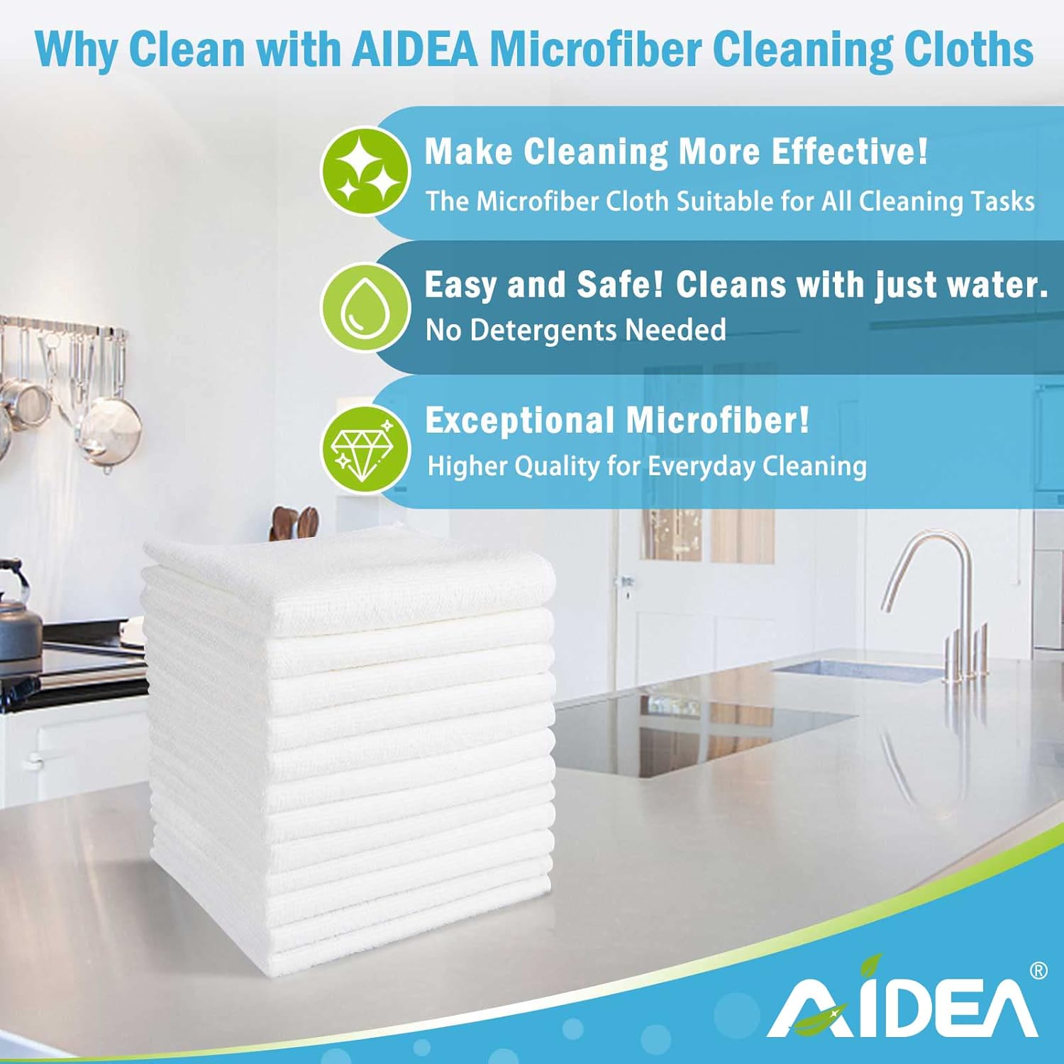 AIDEA Microfiber Cleaning Cloths White-50PK, Absorbent Clean…