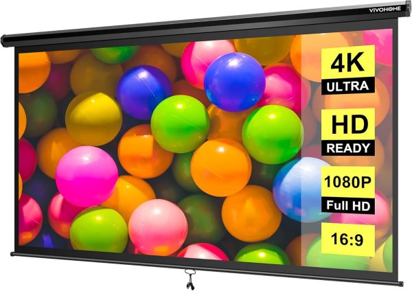 VIVOHOME 100 Inch Manual Pull Down Projector Screen, 16:9 HD...