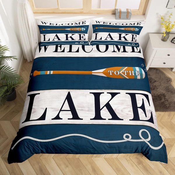 Rustic Farmhouse Duvet Cover,Kids Lake House Bedding Set,Ret...