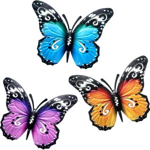 FUSOTO 3Pcs Metal Wall Art, Large 3D Outdoor Decor Butterfly...