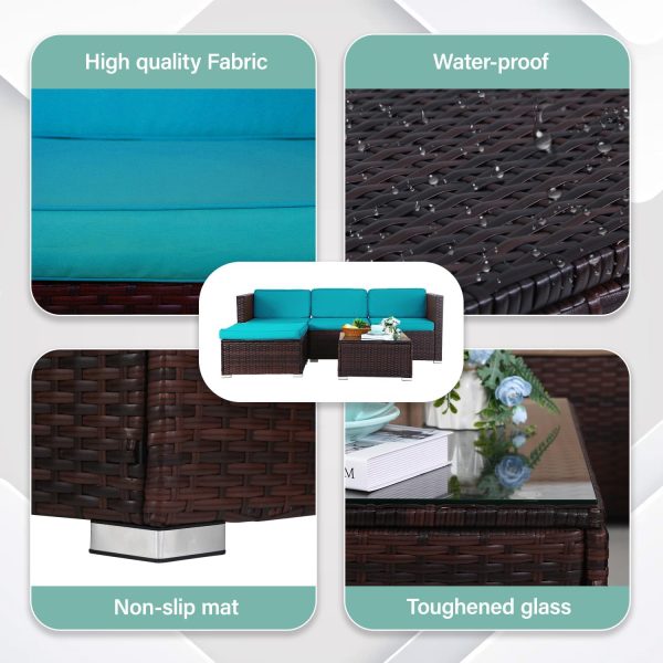 Ruesleag Patio Furniture Set 5 Piece Outdoor Rattan Sectiona... - Image 5