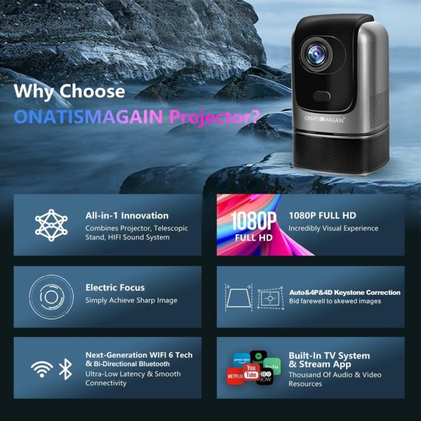 [Telescopic Stand] Mini Projector, ONATISMAGIN Portable 1500... - Image 2