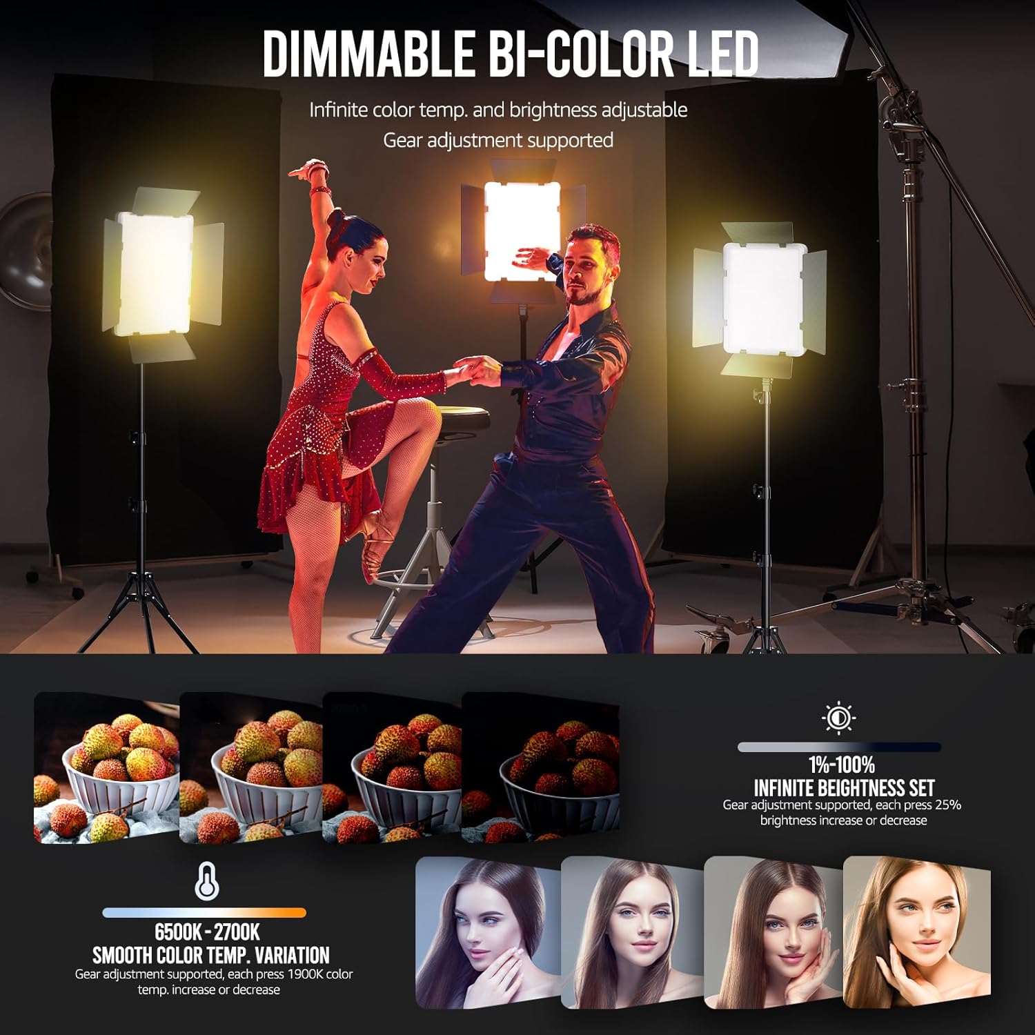 NiceVeedi 2-Pack Photography Lighting Kit, 36W Bi-Color Stud…
