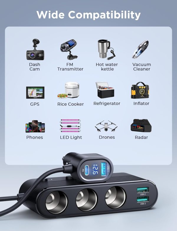 [Upgraded 179W] 7 in 1 Cigarette Lighter Adapter, JOYROOM Ca... - Image 5