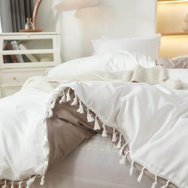 Merryword Taupe White Comforter Bedding Set King Boho White ... - Image 4