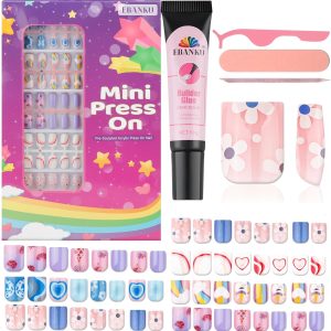 130 Pieces Press on Nails for Kids, EBANKU 5 Pack Kid Fake N...