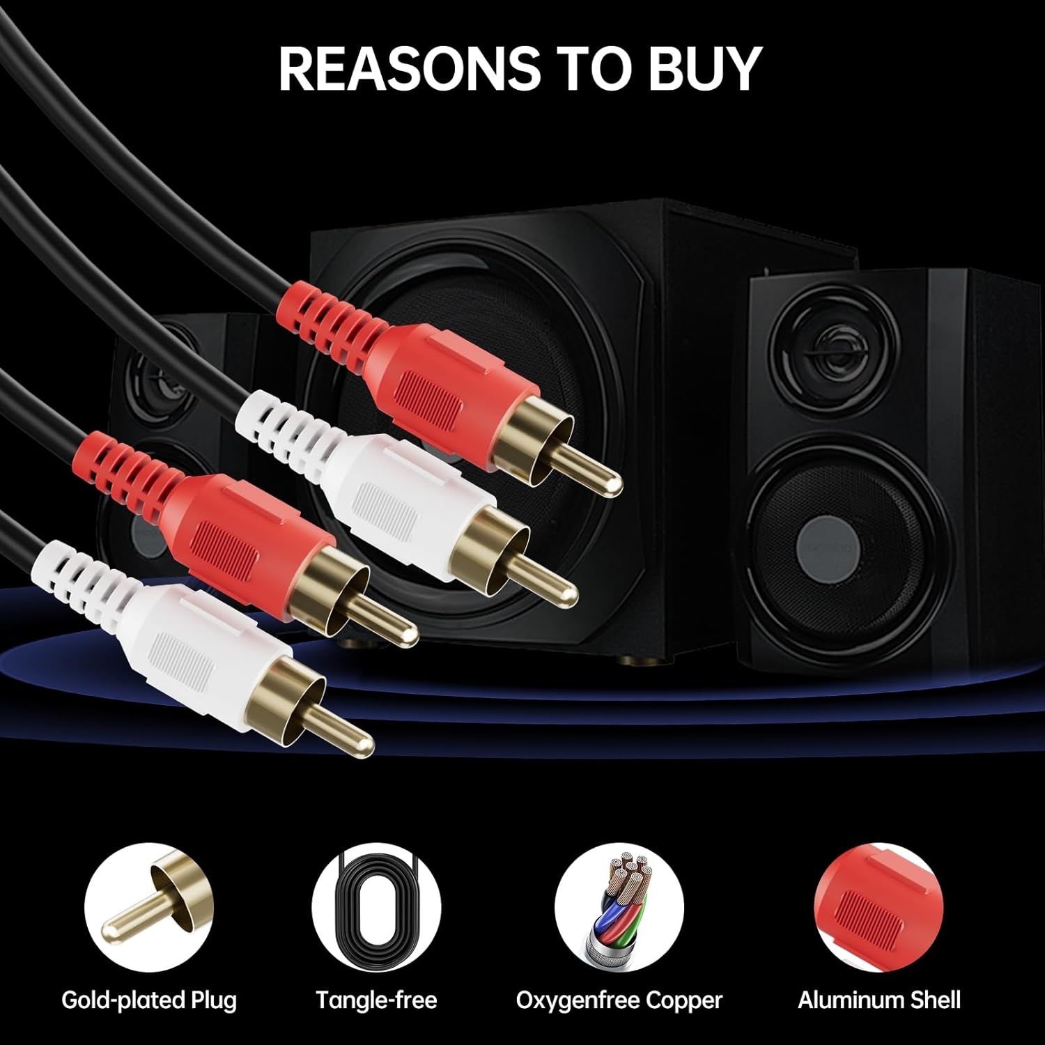 Sjorks RCA Cable 100ft,2RCA Male to 2RCA Male,Audio Stereo S…