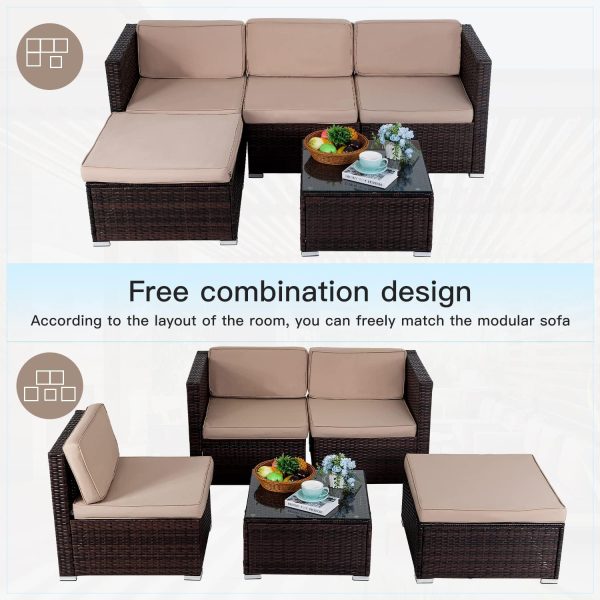 FDW 5 Pieces Outdoor Patio Furniture Sets Sectional Sofa Rat... - Image 3