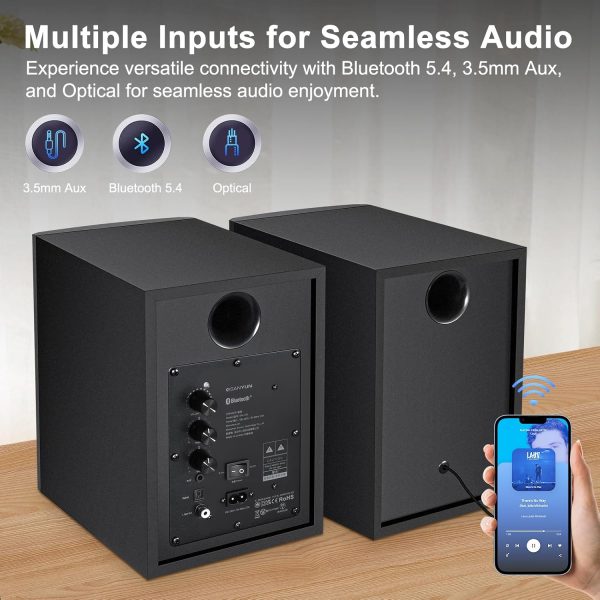 Sanyun SW205 80W 4” Powered Bookshelf Speakers with Wooden C... - Image 6
