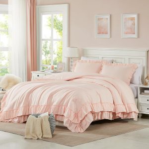 Cupocupa Blush Pink Comforter Set Queen, 3Pcs Comforters Que...