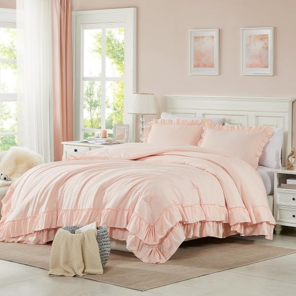 Cupocupa Blush Pink Comforter Set Queen, 3Pcs Comforters Que...
