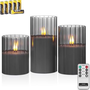 Rhytsing Smoked Ribbed Glass Battery Operated LED Candles wi...
