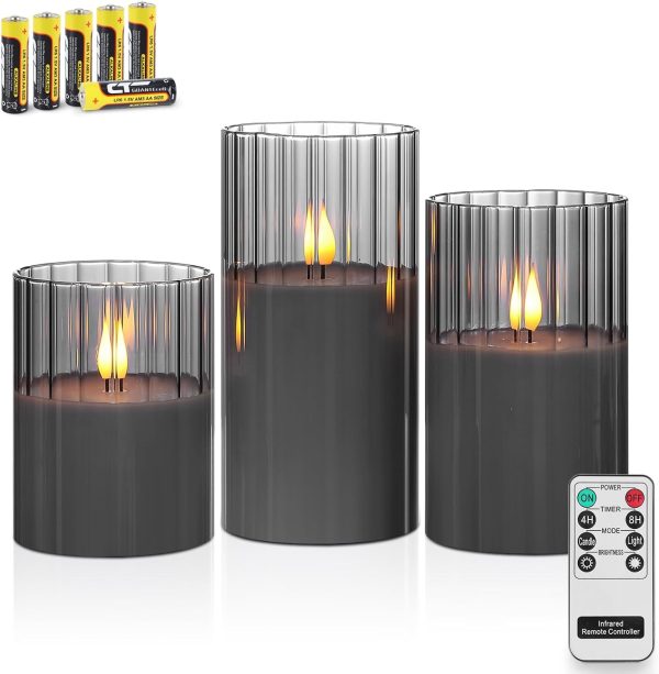 Rhytsing Smoked Ribbed Glass Battery Operated LED Candles wi...