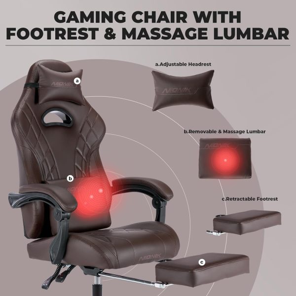 NIONIK Gaming Chair with Footrest and Massage Lumbar Support... - Image 5