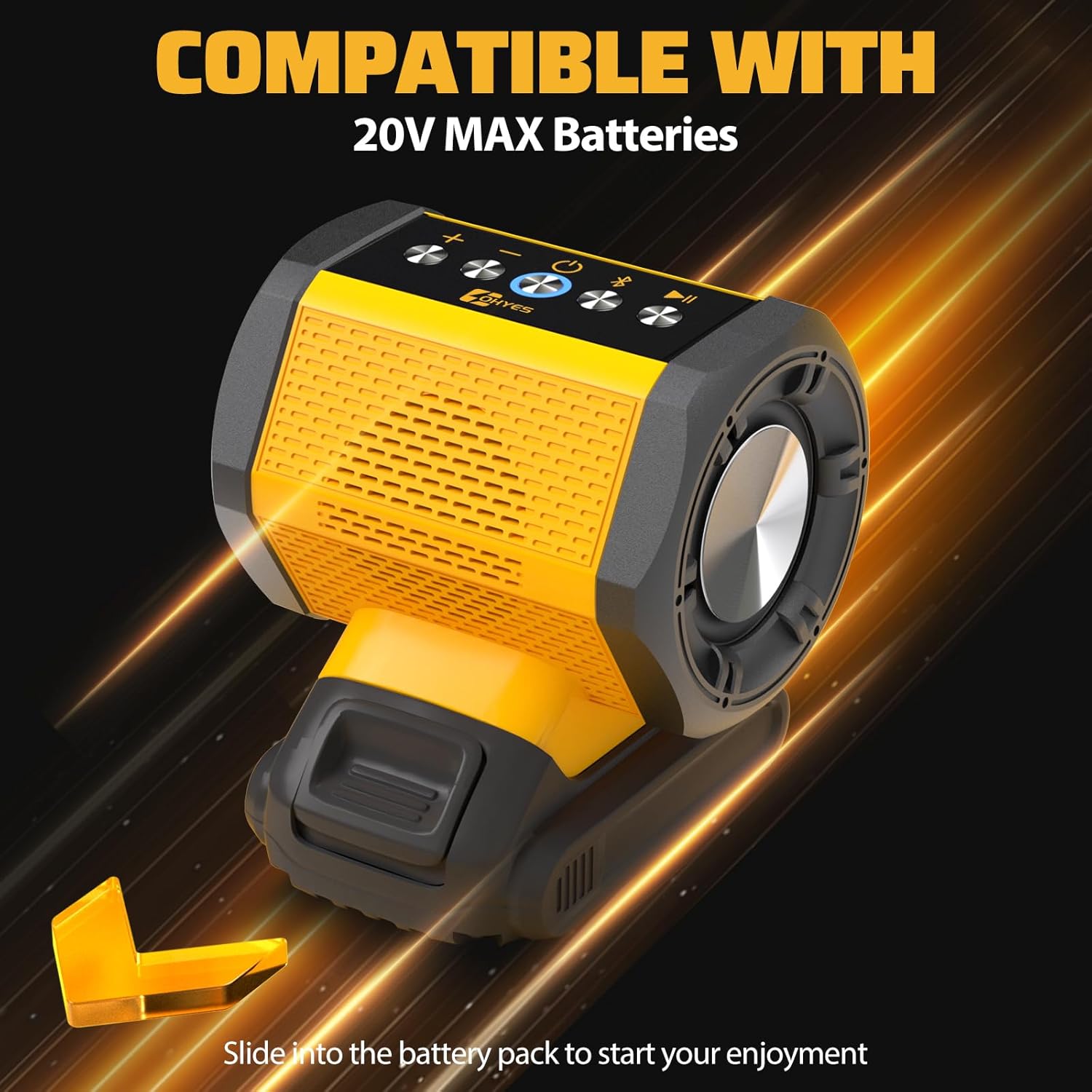 Bluetooth Speaker Fit for DeWALT 20v Max Battery with USB-A/…