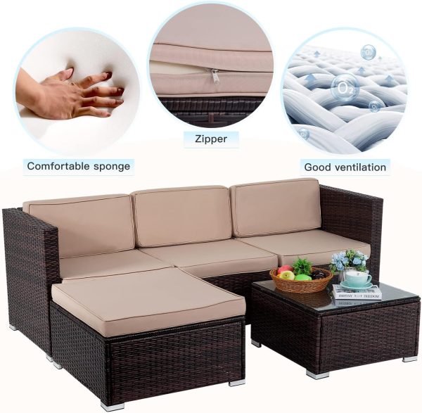 FDW 5 Pieces Outdoor Patio Furniture Sets Sectional Sofa Rat... - Image 4