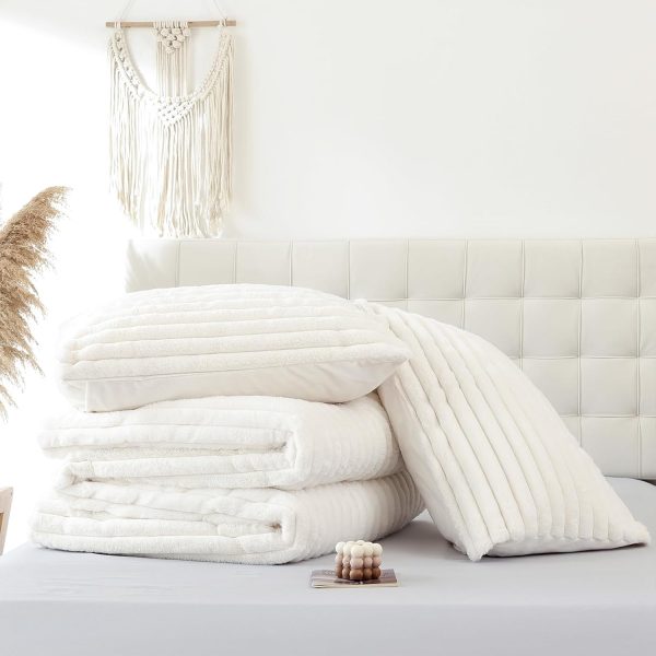 YIKUSH Fluffy Twin Comforter Set 2 Pieces - Beig Fleece Fluf... - Image 7