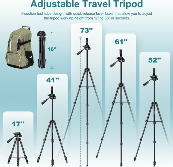 Camera Tripod, 68" Phone Tripod Stand for Camera Photo Video... - Image 7