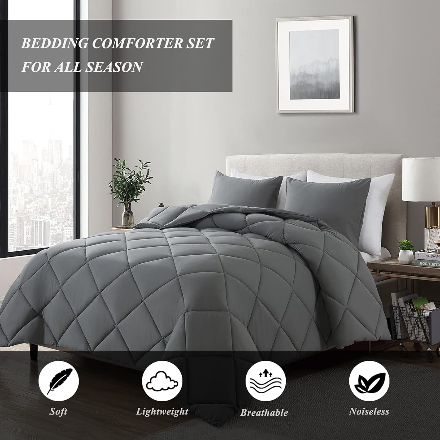 ELNIDO QUEEN Grey Twin Comforter Set with 1 Pillow Sham – 2 …