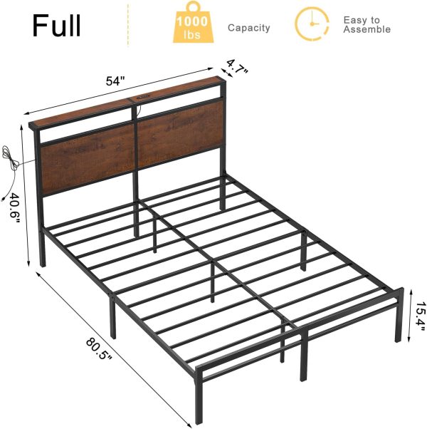 HAUSOURCE Full Bed Frame with Storage Headboard Bed Frame Fu... - Image 2