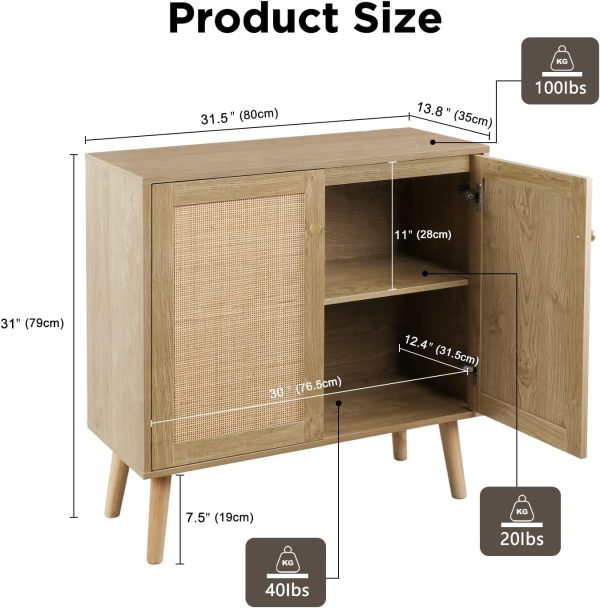 Anmytek Rattan Cabinet with 2 Doors, Accent Storage Cabinet ... - Image 3