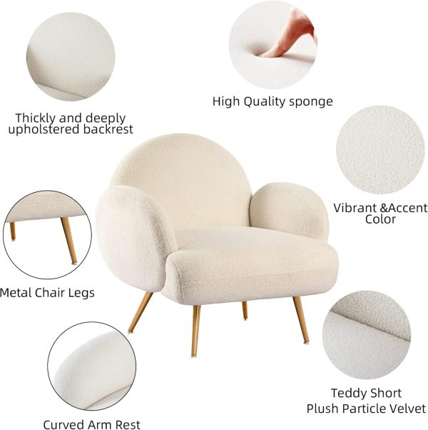 White Accent Sherpa Chair for Living Room Bedroom Reading Co... - Image 6