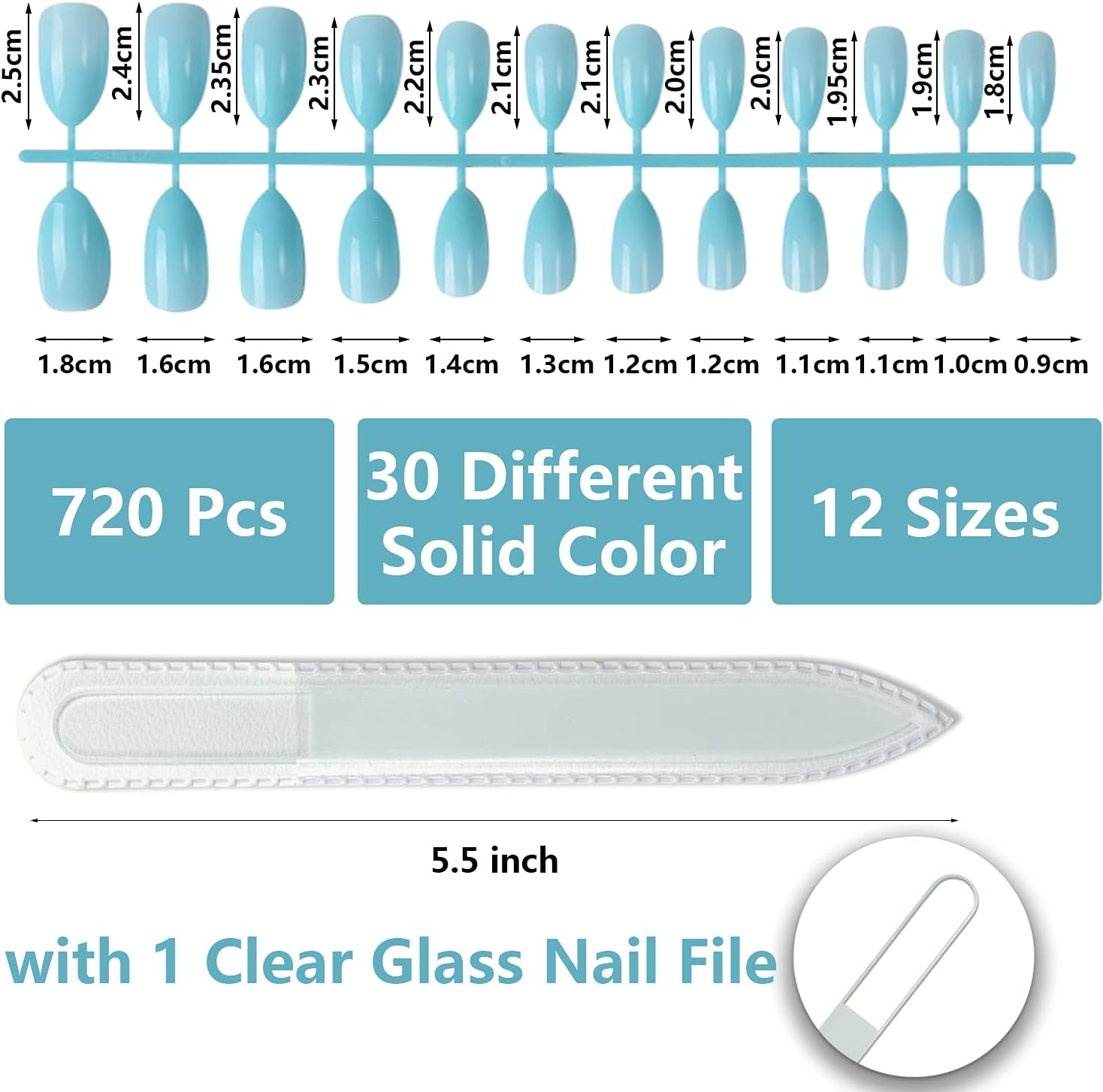 720 Pcs Stiletto Press on Nails 30 Differernt Glossy Solid C…