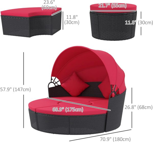 Outsunny 4 Pieces Outdoor Daybed with Retractable Canopy, PE... - Image 7