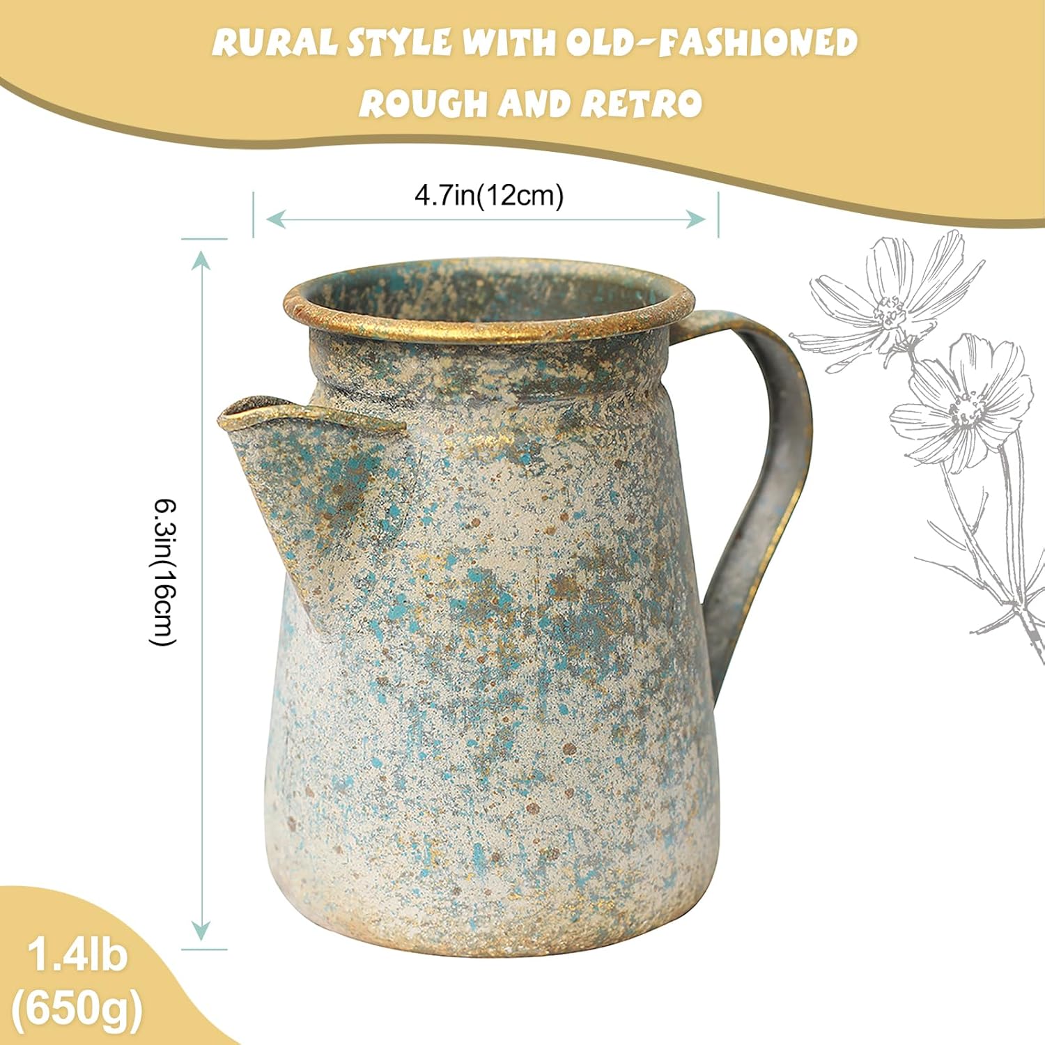 Z² BellaDecor Vintage Pitcher Vase Rustic Farmhouse Vase for…