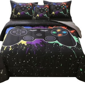JQinHome Twin Gamer Comforter Sets for Boys,6 Piece Bed in A...