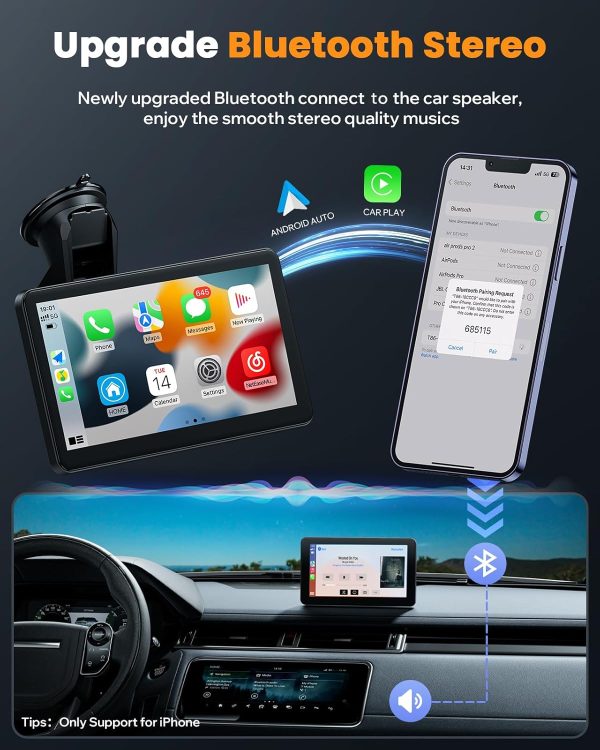 LAMTTO Portable Wireless Carplay & Android Auto,7" HD IPS Dr... - Image 5