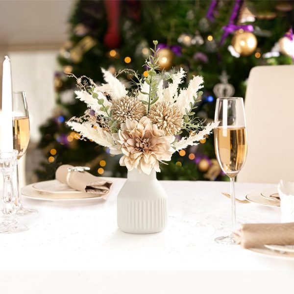 Mkono Small Artificial Flowers in Ceramic Vase 13.5" Centerp... - Image 3
