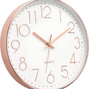 Foxtop Modern Wall Clock 12 Inch Non-Ticking Rose Gold Wall ...
