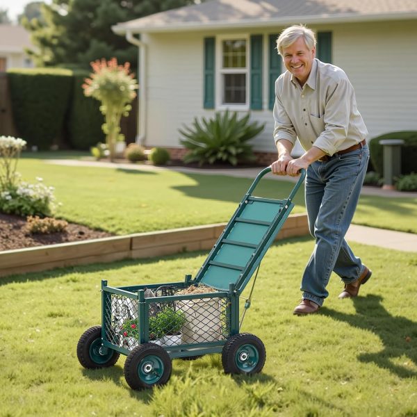 VEVOR Rolling Garden Cart with Seat, Metal Rolling Garden Wo... - Image 8